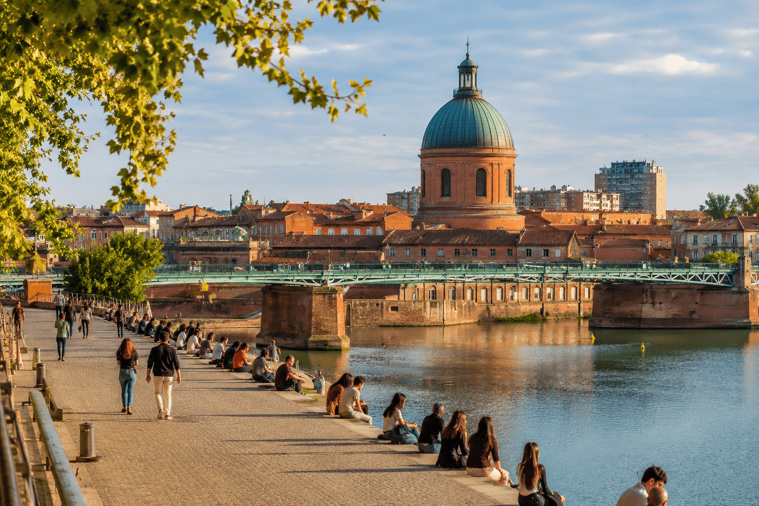 Golden riverside promenade in Toulouse for first-time visitors