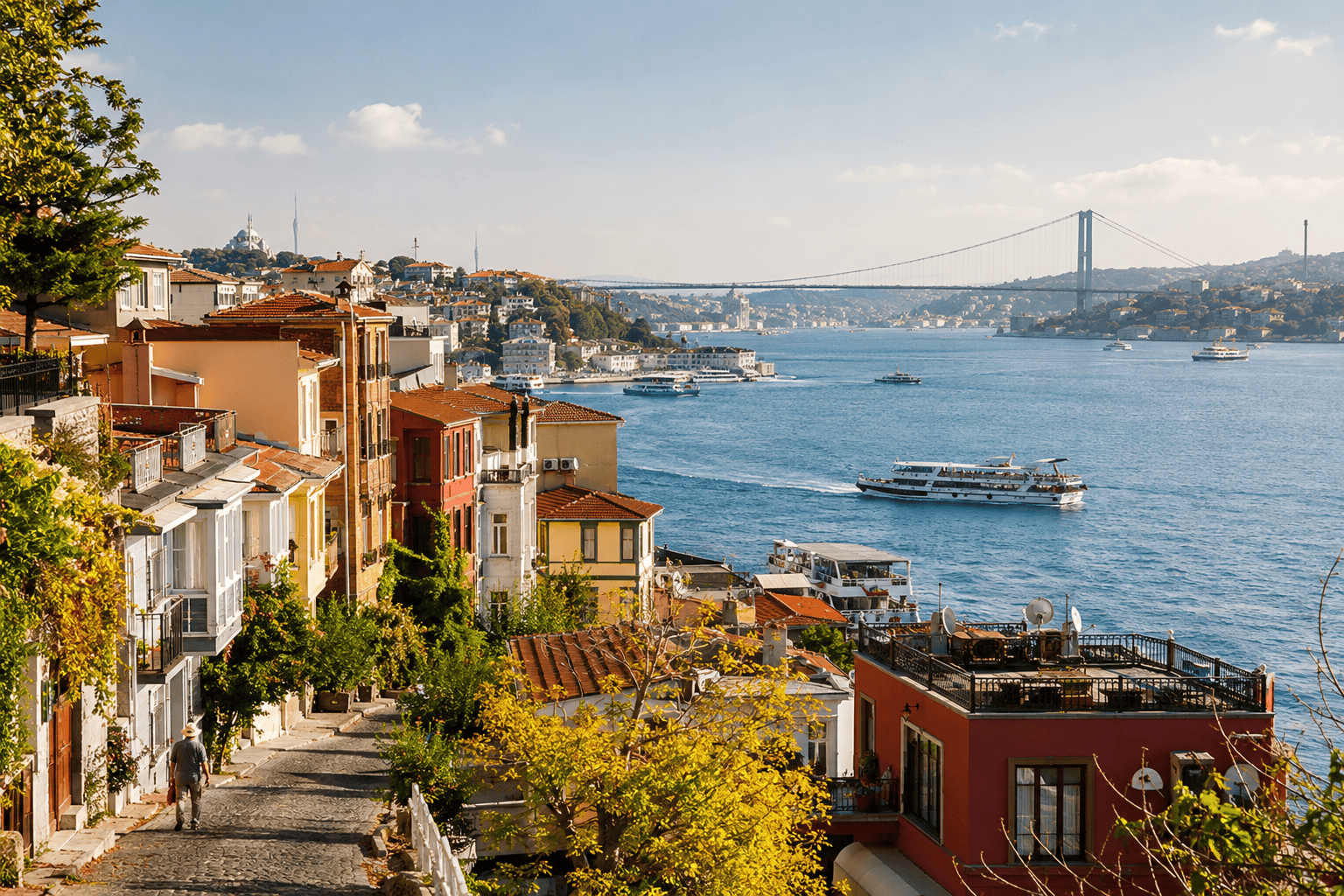 Generated image: Coastal cityscape with vibrant architecture