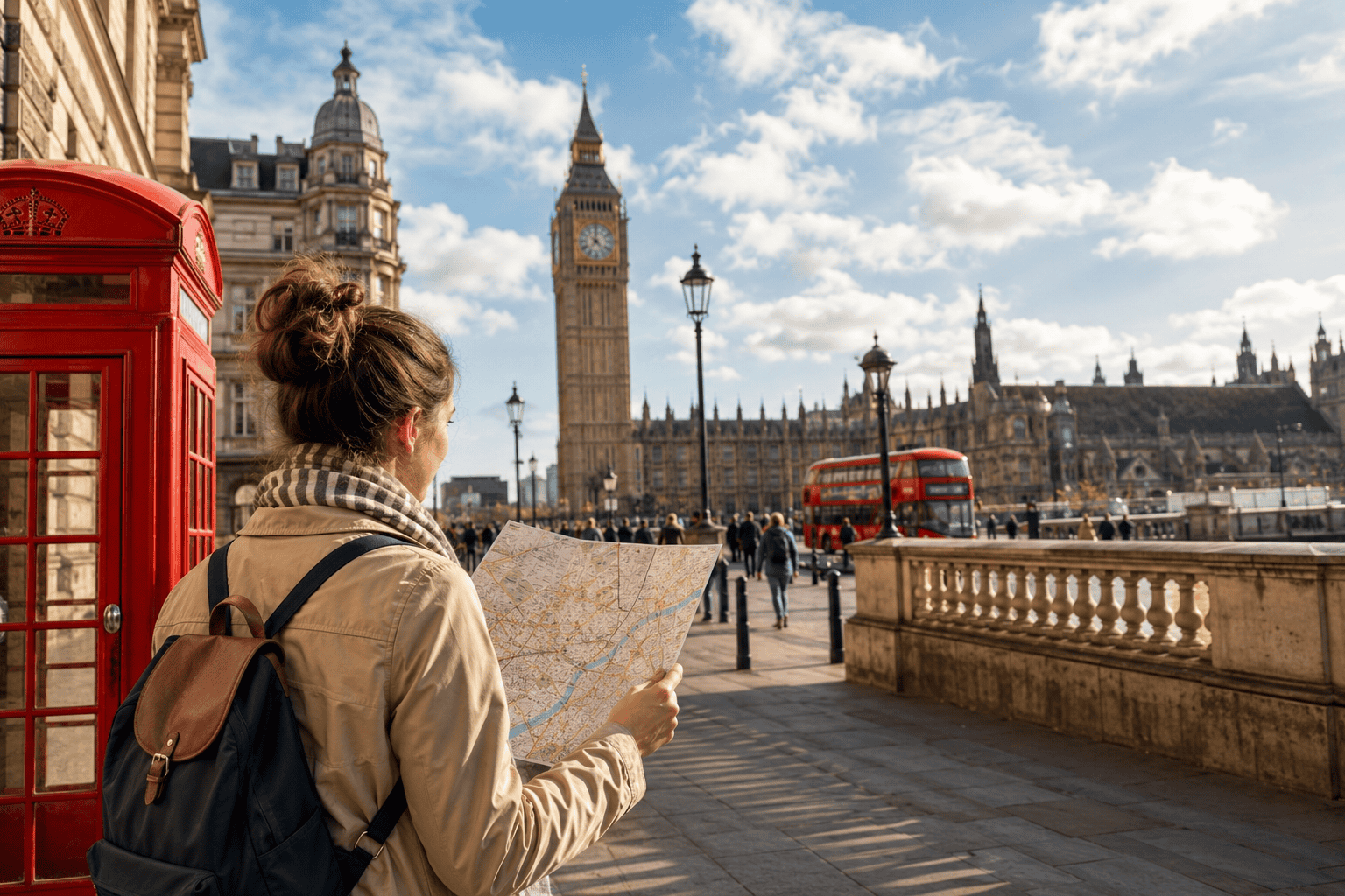 Generated image: Tourist by the Thames in London