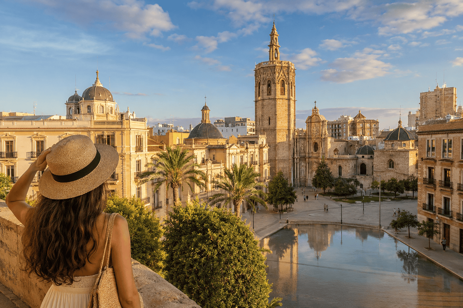 Generated image: Golden hour cityscape with cathedral tower
