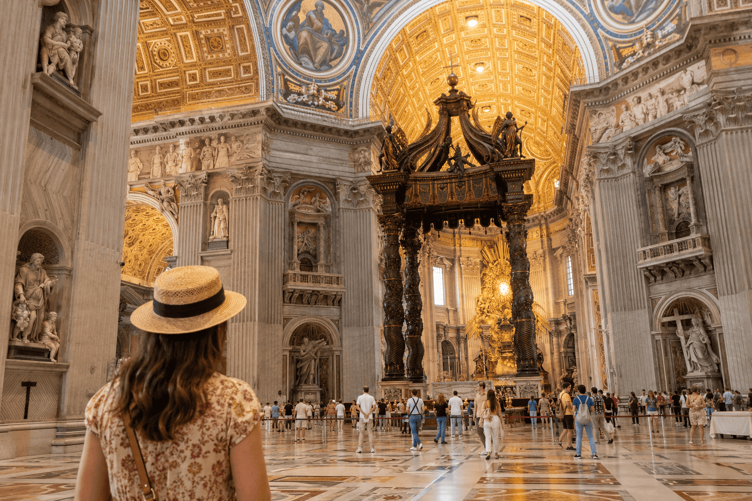 Generated image: Majestic basilica interior with tourists