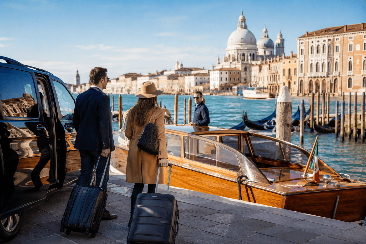 Generated image: Venetian waterfront journey in the sun