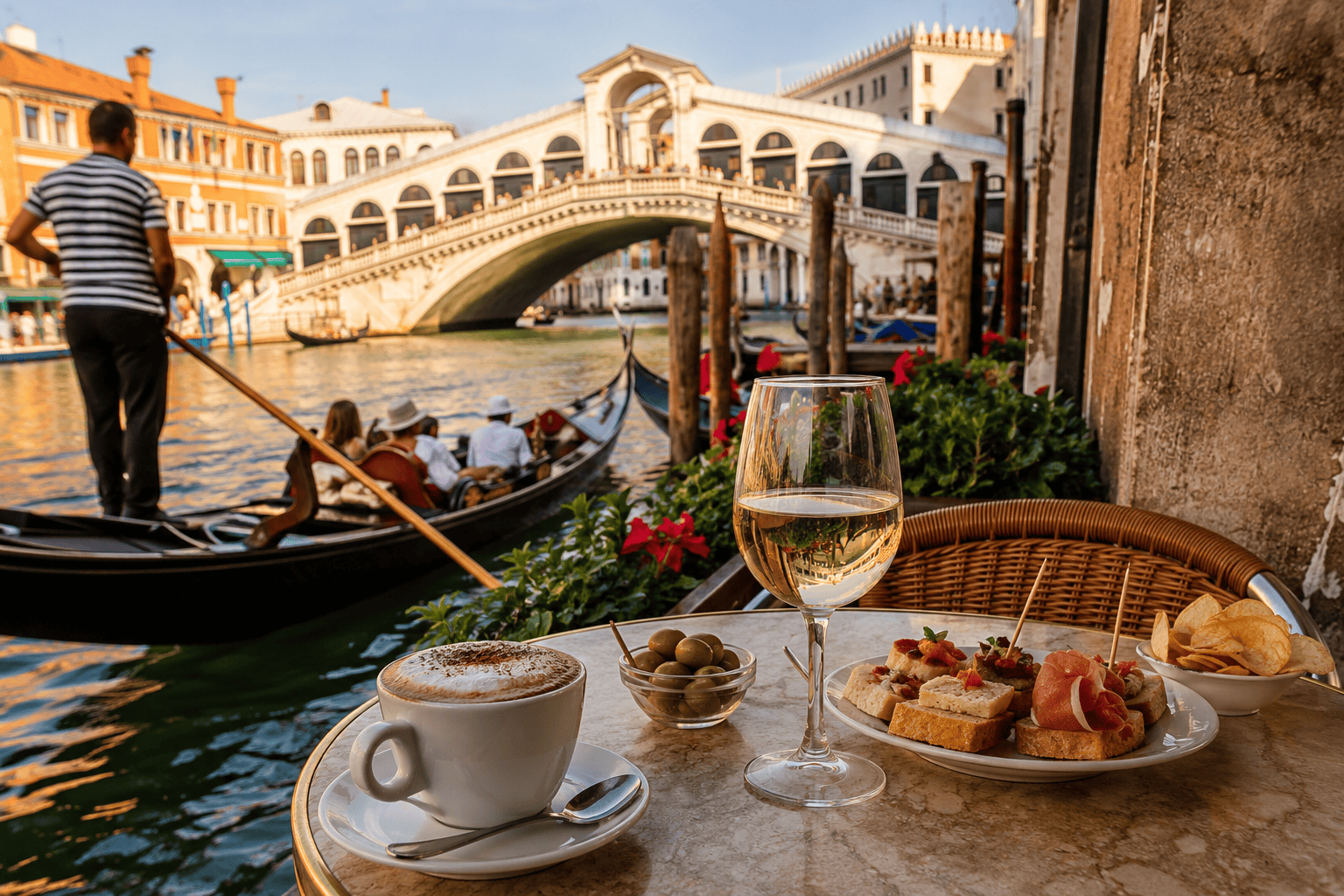 Generated image: Café by the Venetian canal