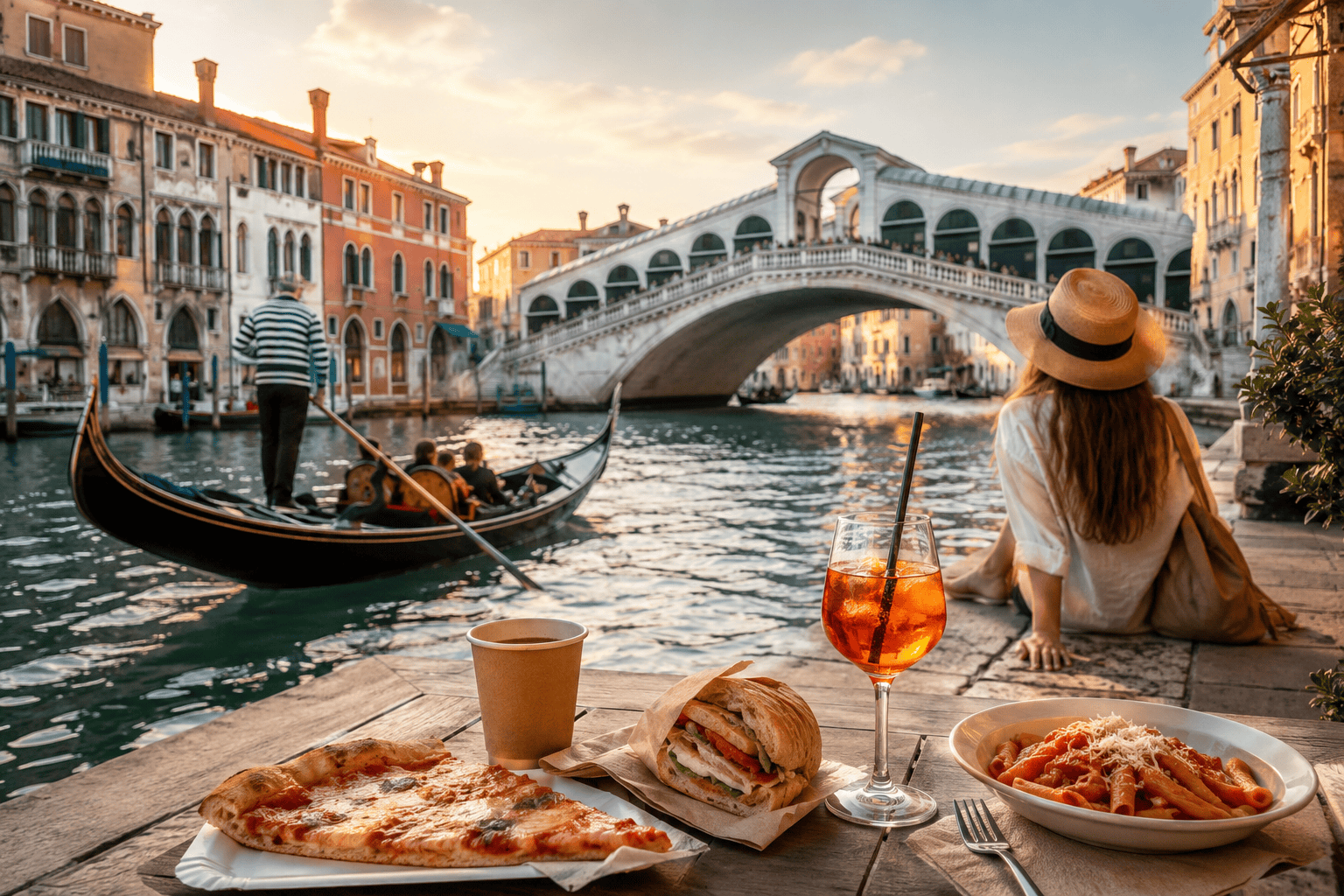 Golden hour dining by Venice canals for save versus splurge decisions