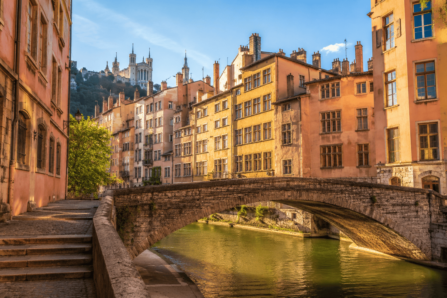 Historic streets in Vieux Lyon, one of the best areas to stay in Lyon for atmosphere