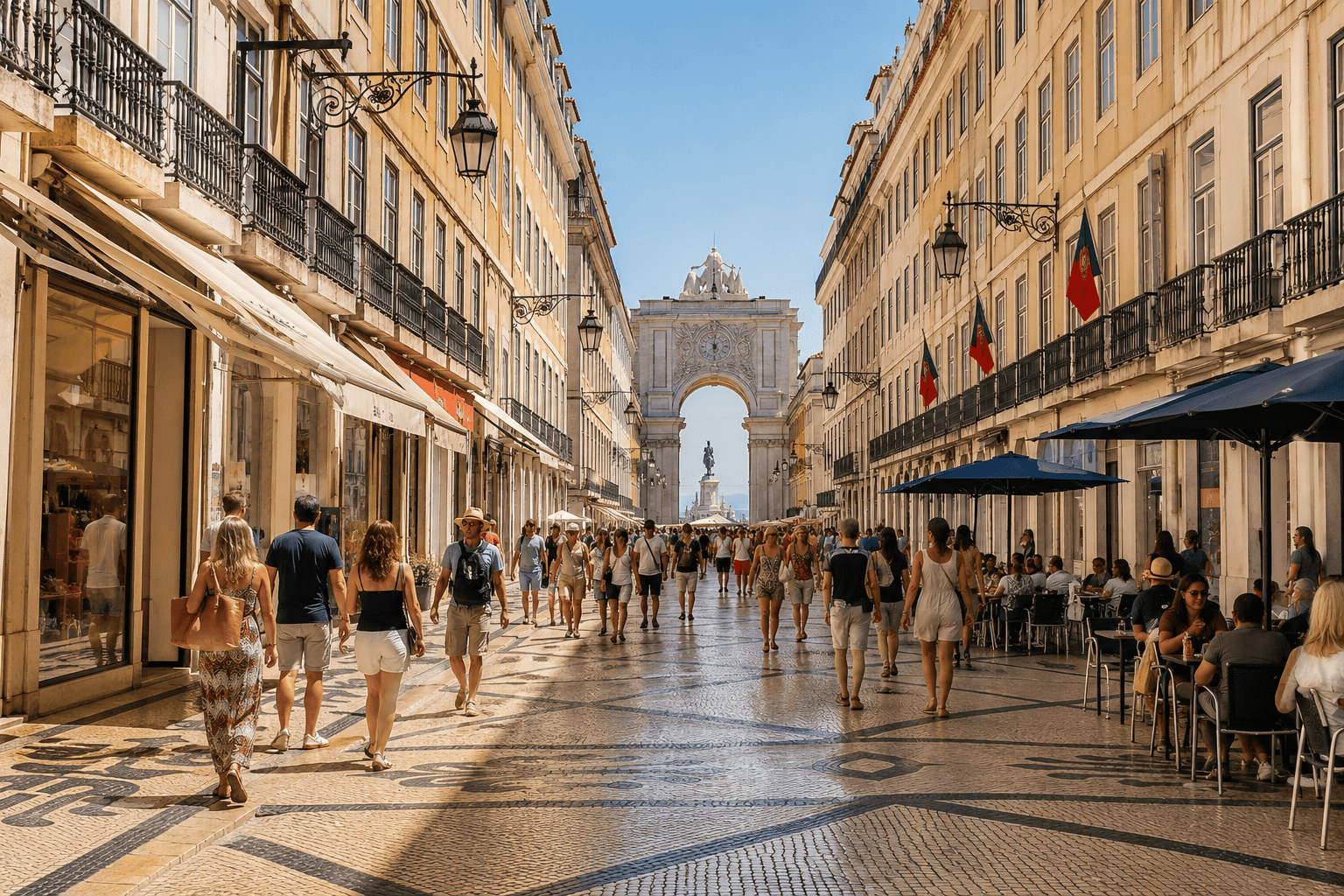 Sunny promenade in Baixa and Chiado, Lisbon