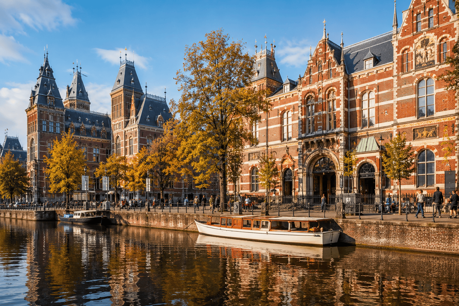 Generated image: Autumn canal with historic buildings and trees