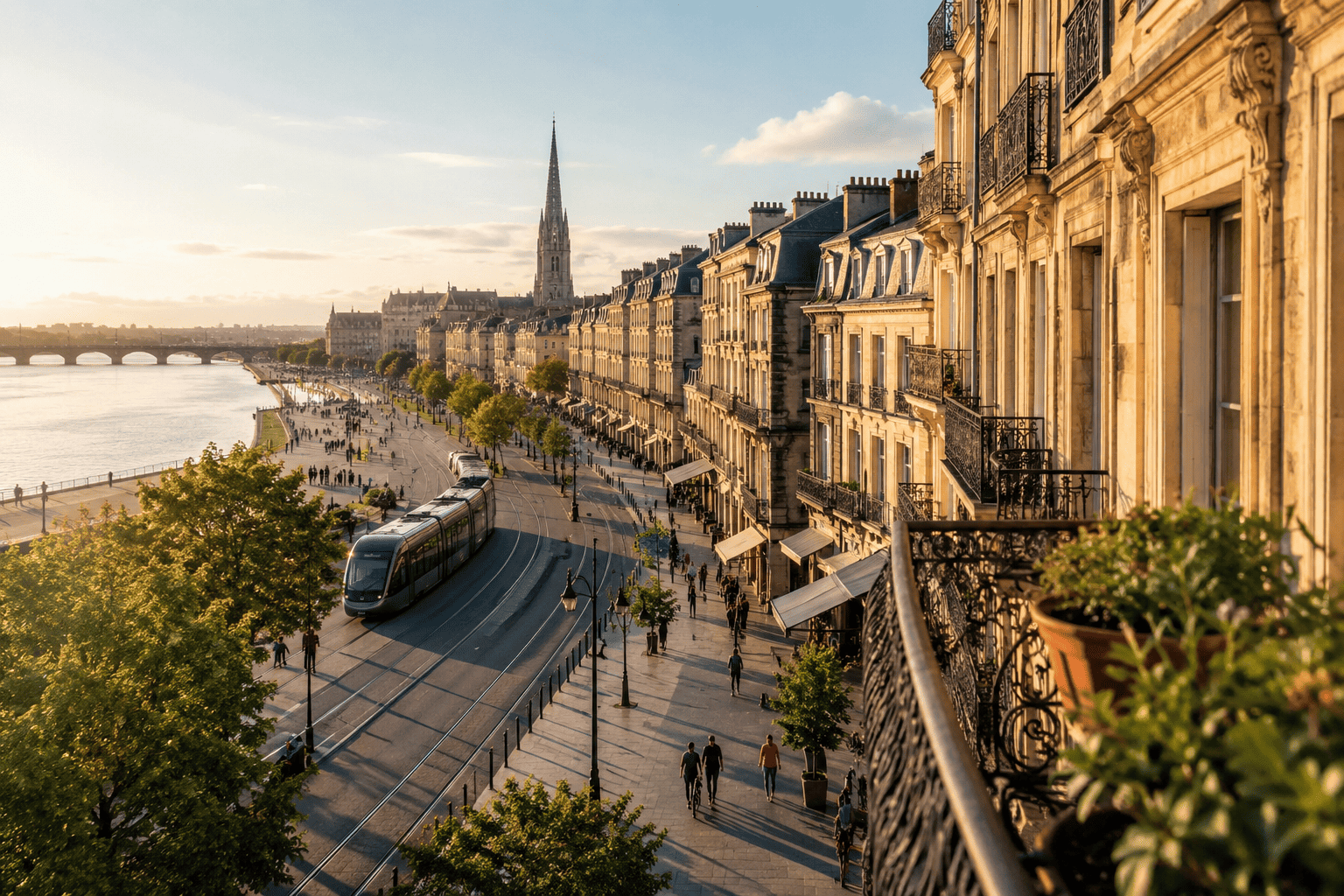 View of Bordeaux at golden hour