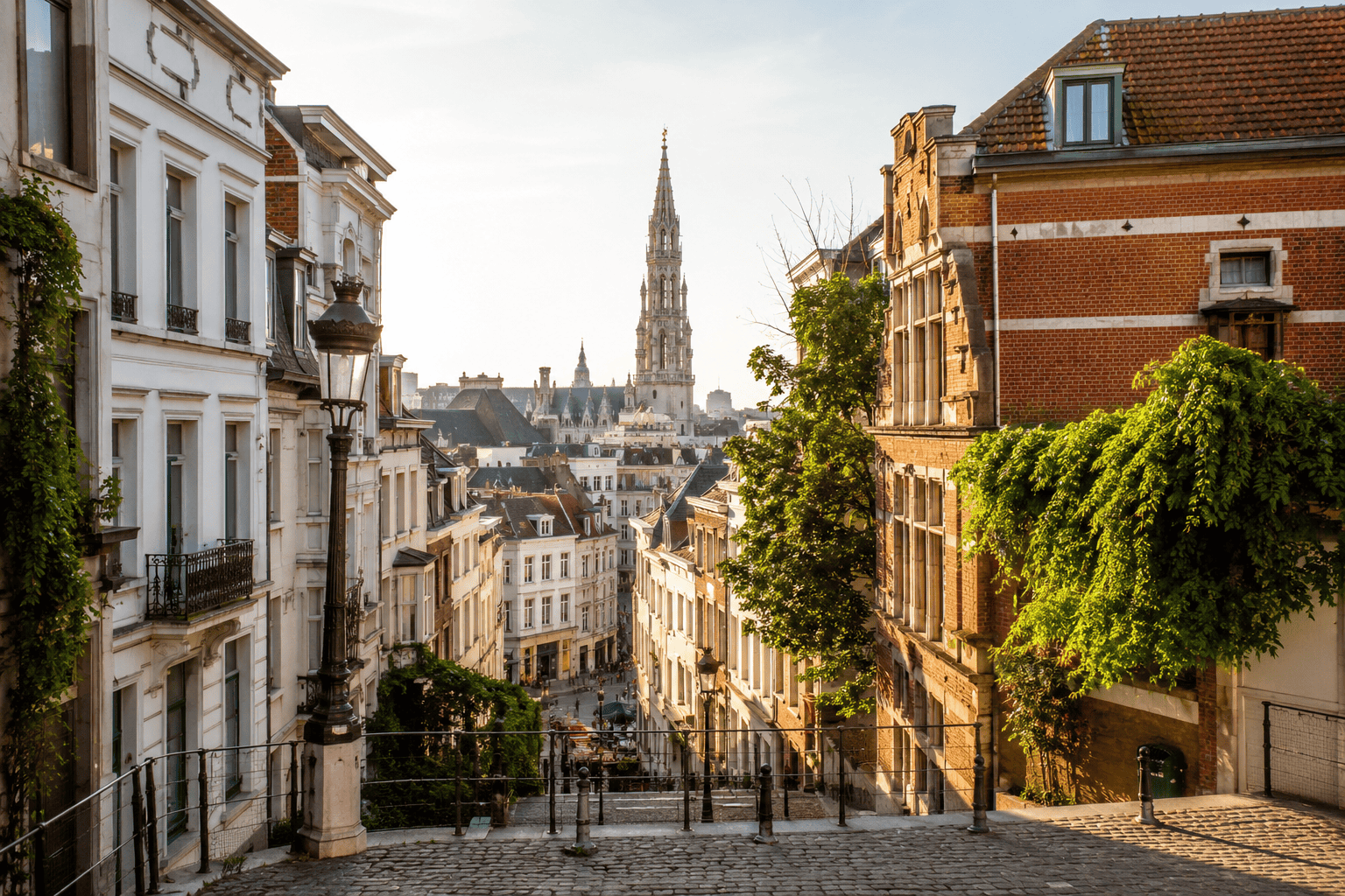 Generated image: Golden-hour charm in European city street