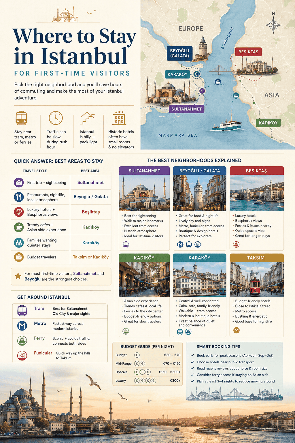 where to stay in istanbul first time visitors infographic