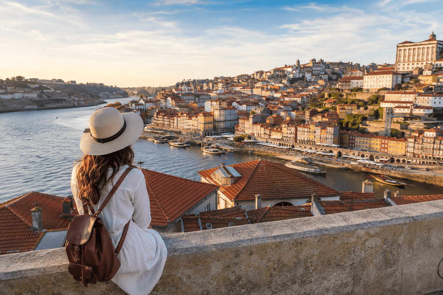 View of Porto neighborhoods and Douro River