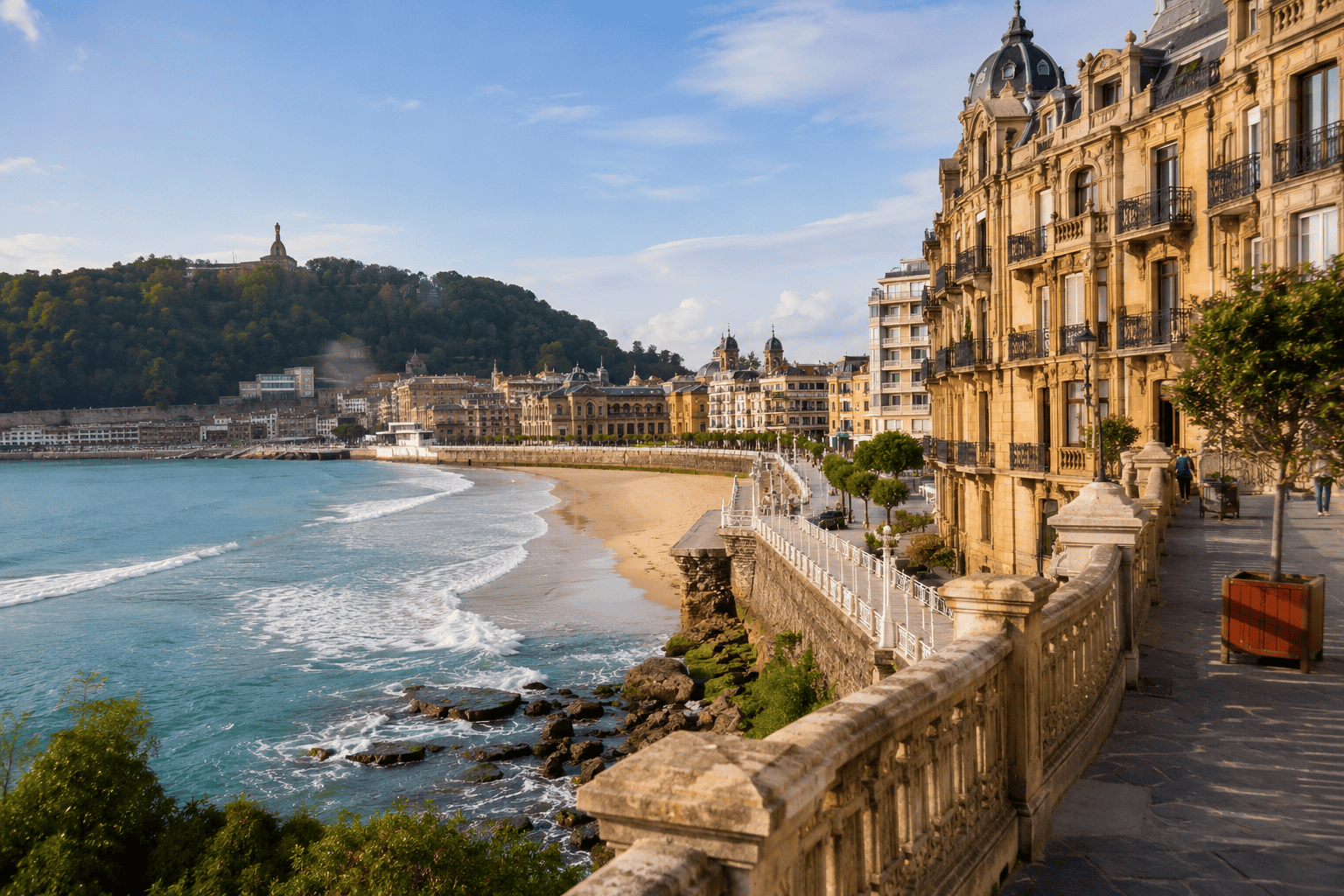 Generated image: Coastal cityscape with beach and promenade