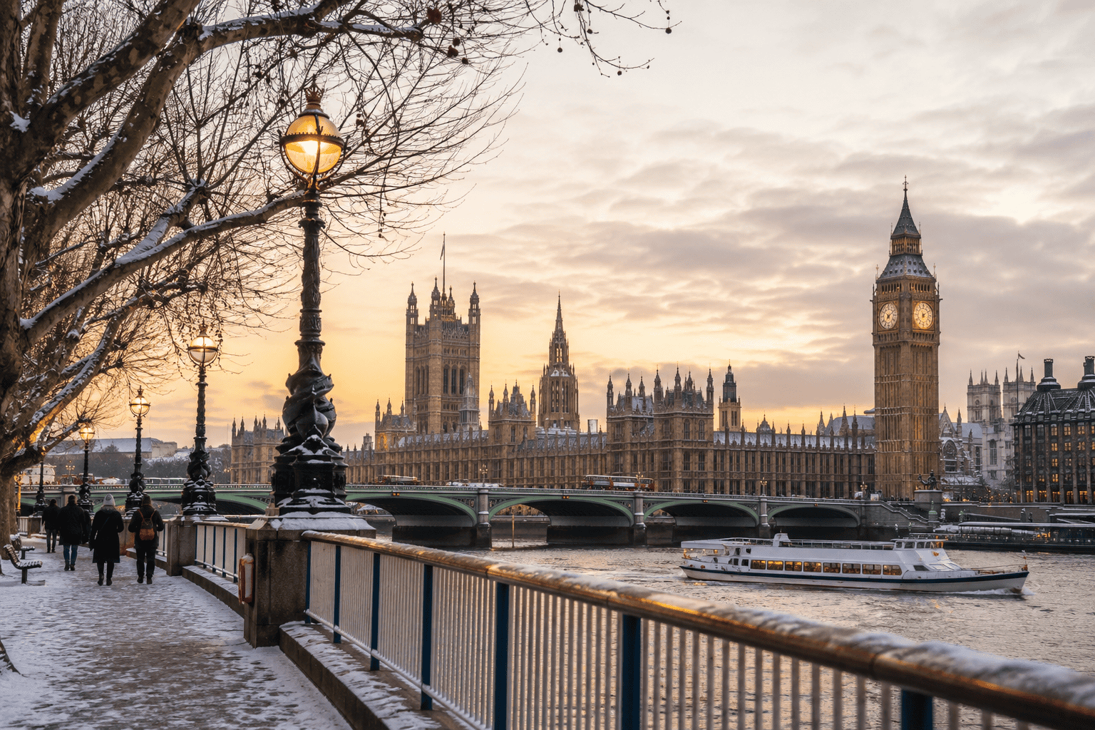 Generated image: Winter evening by the Thames in London