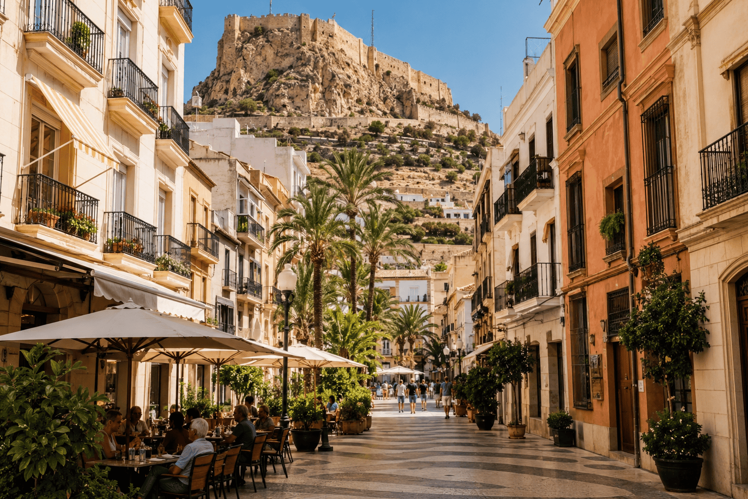 Charming Mediterranean street with café atmosphere