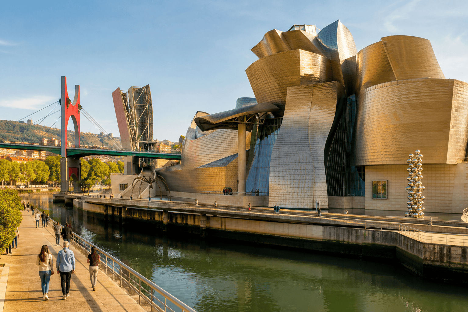 Sculptural architecture and reflections by water