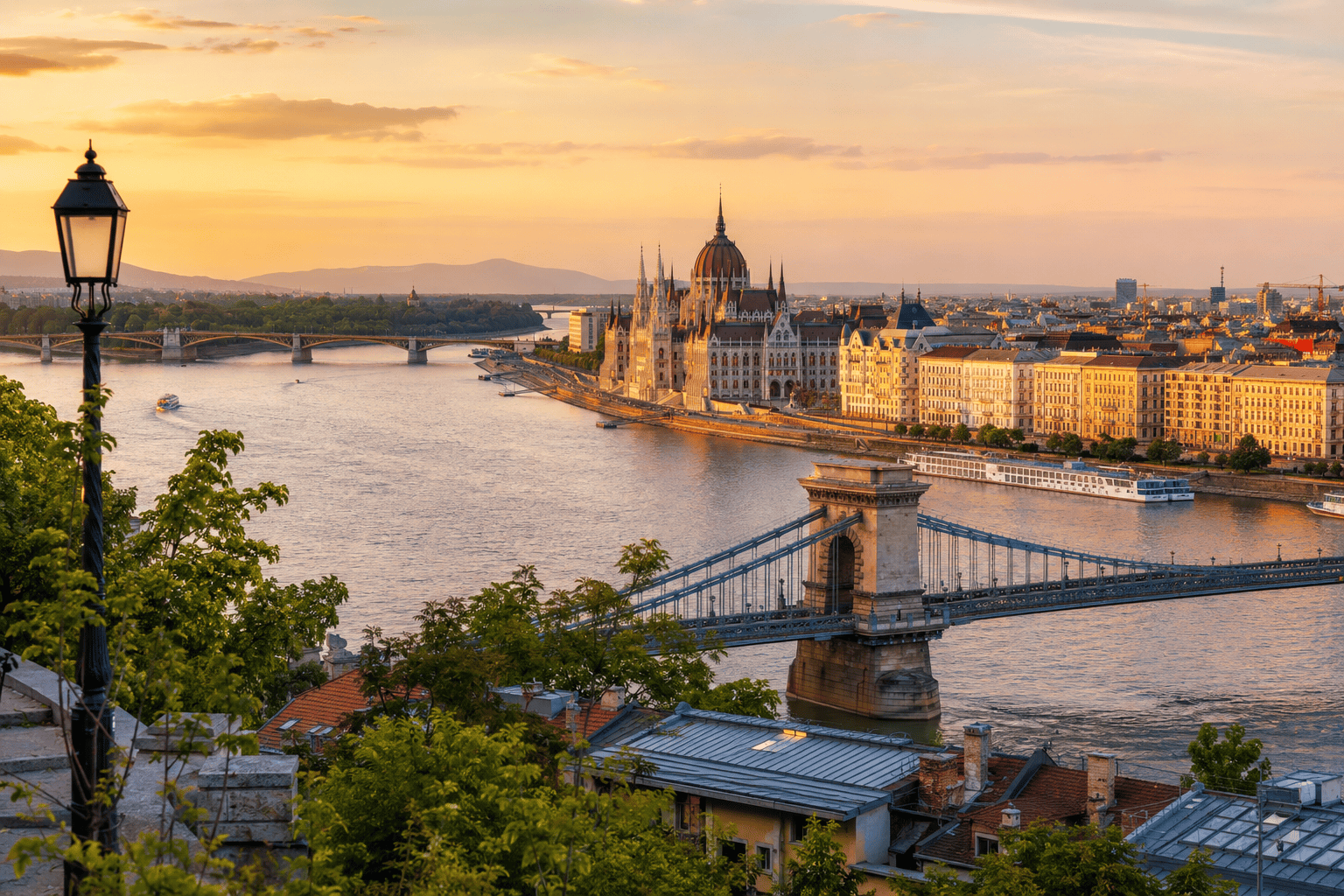 Sunset over the Danube skyline