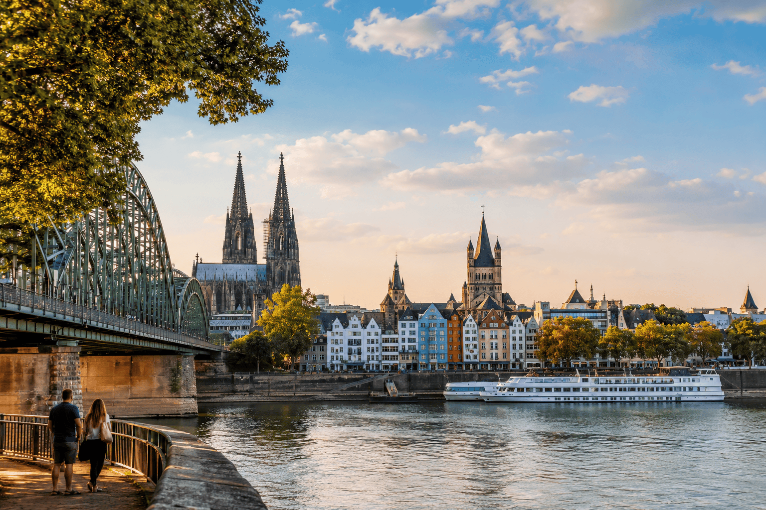 Golden hour along the Rhine in Cologne