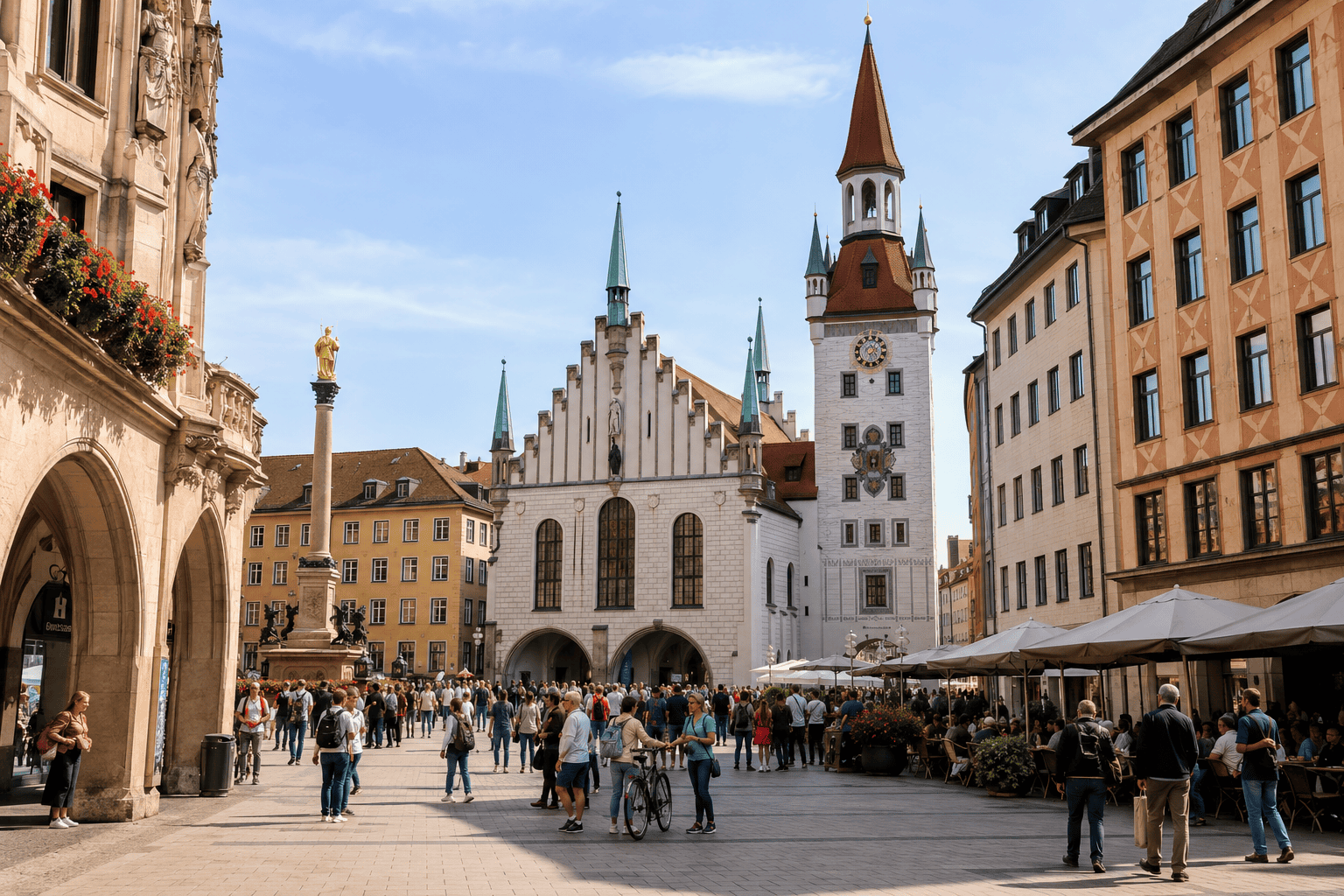 Munich Old Town square with cafes and historic architecture