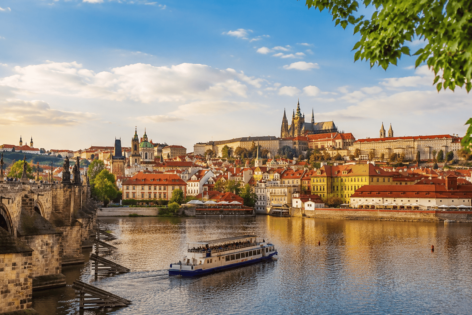 Riverside view of Prague along the Vltava River