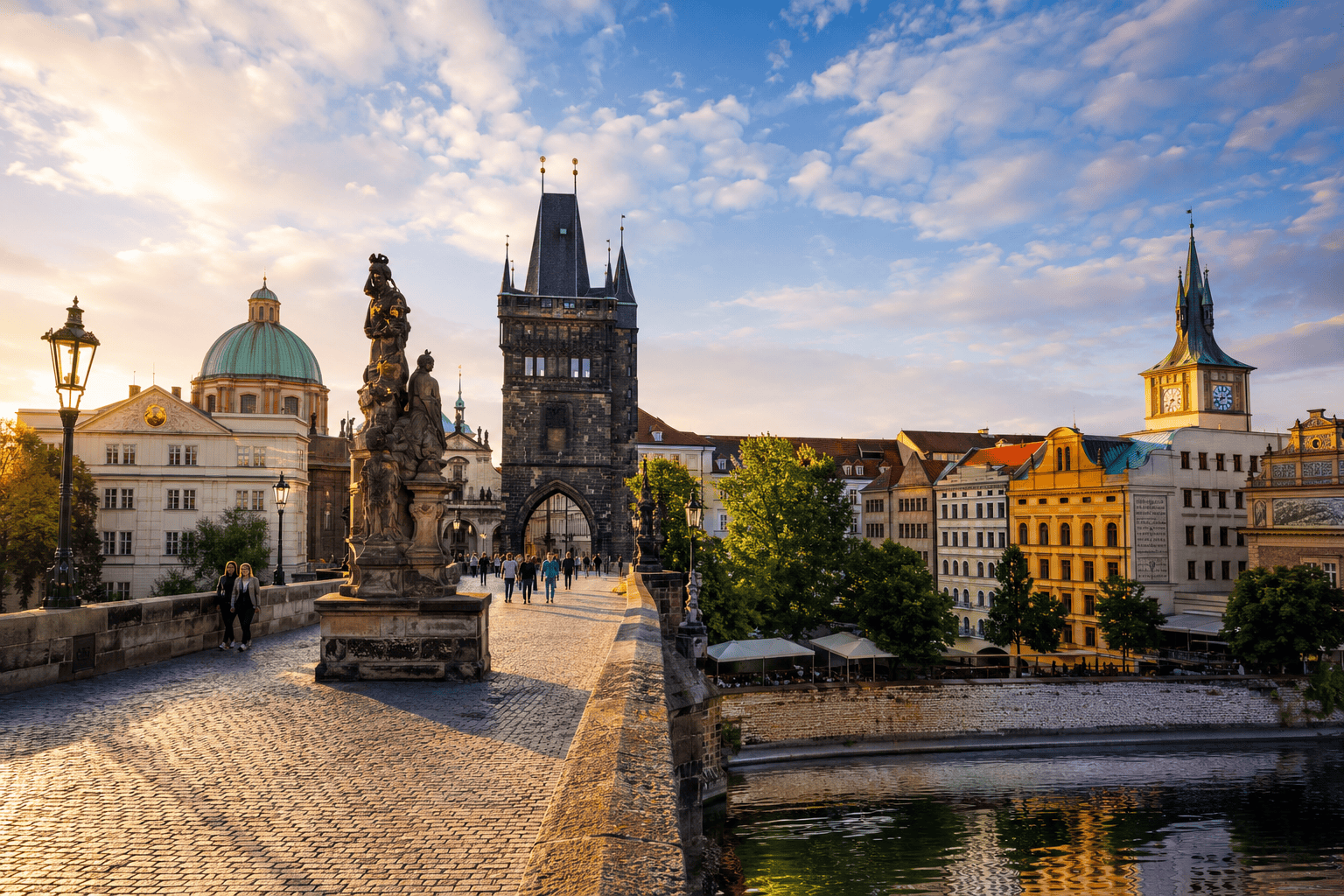 Prague skyline at golden hour