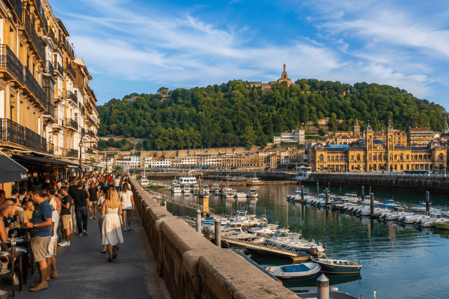 Coastal promenade with historic harbor views