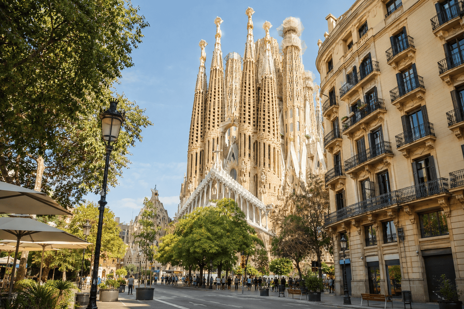Sagrada Familia and city streetscape