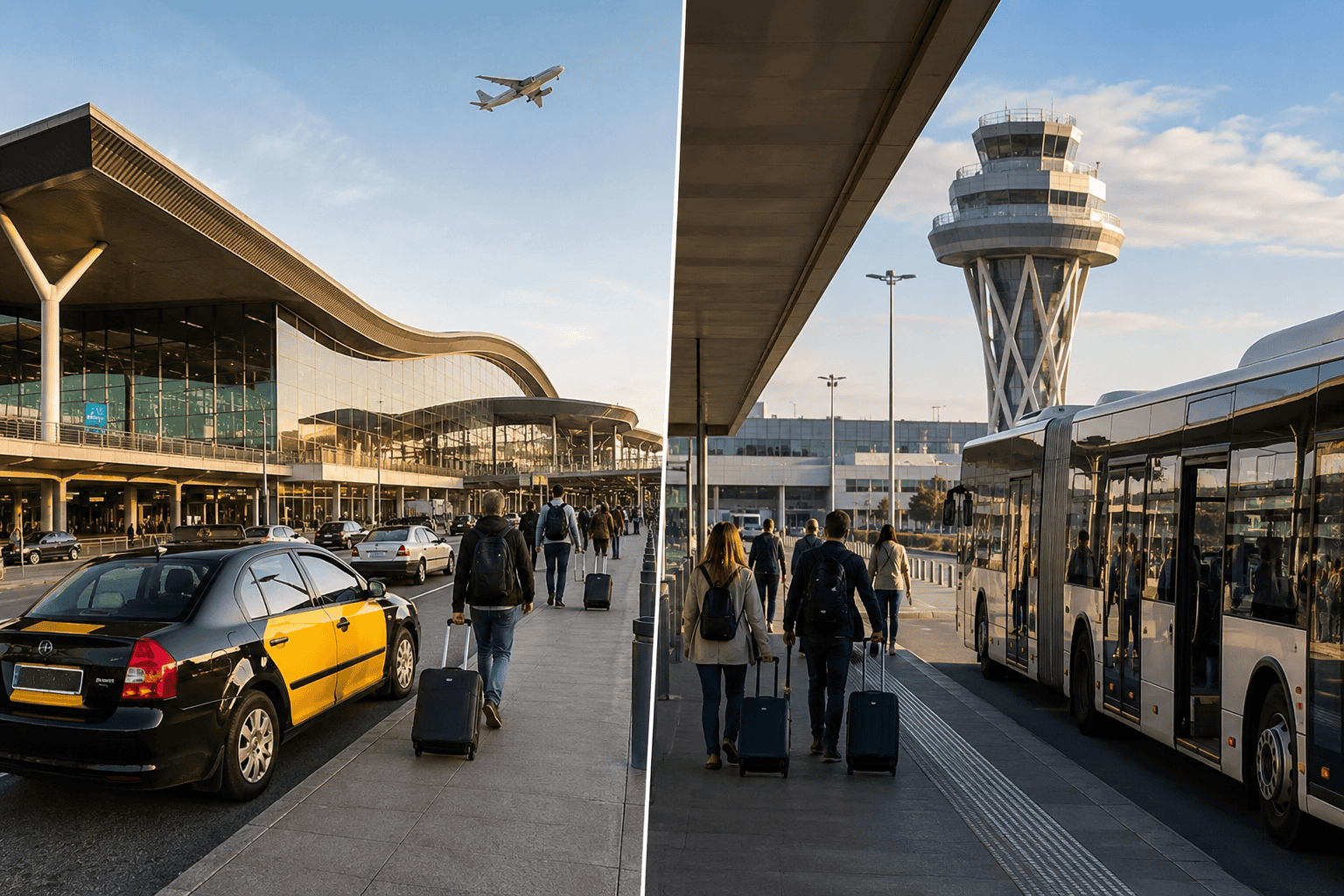 Airport transport hub under bright skies