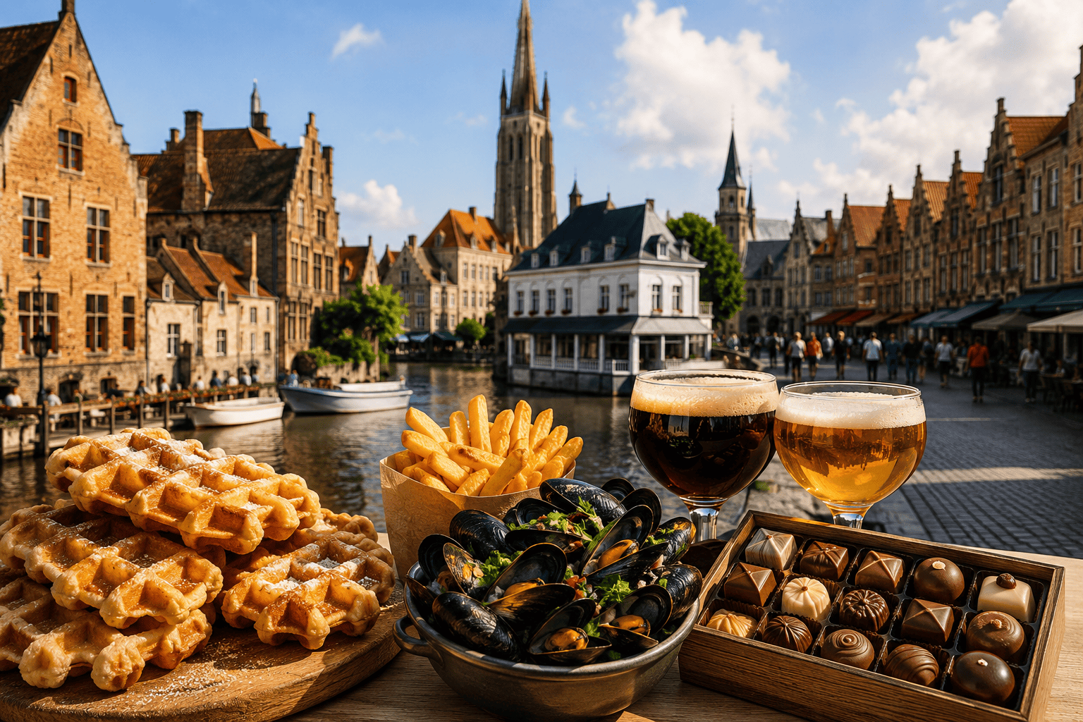 Belgian street scene near a canal