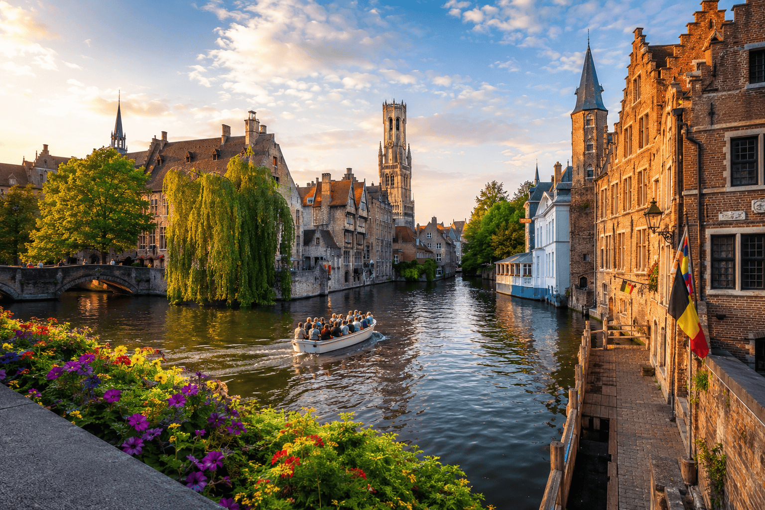 Golden hour on a scenic Belgian canal