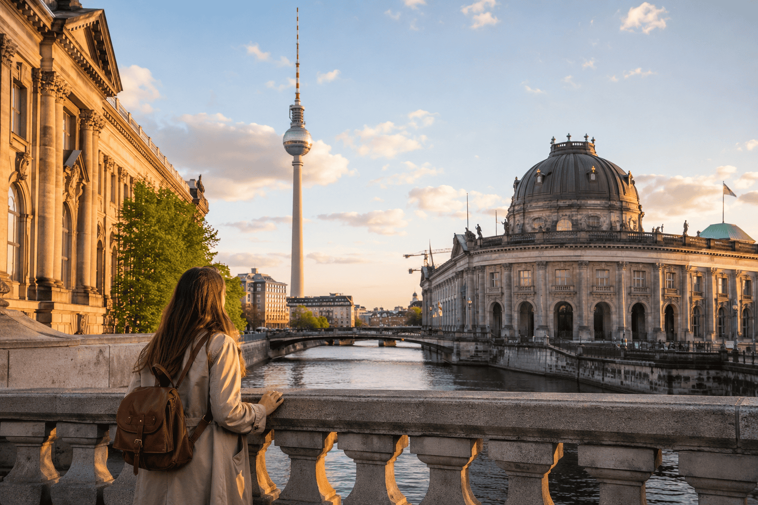 Berlin riverfront at golden hour
