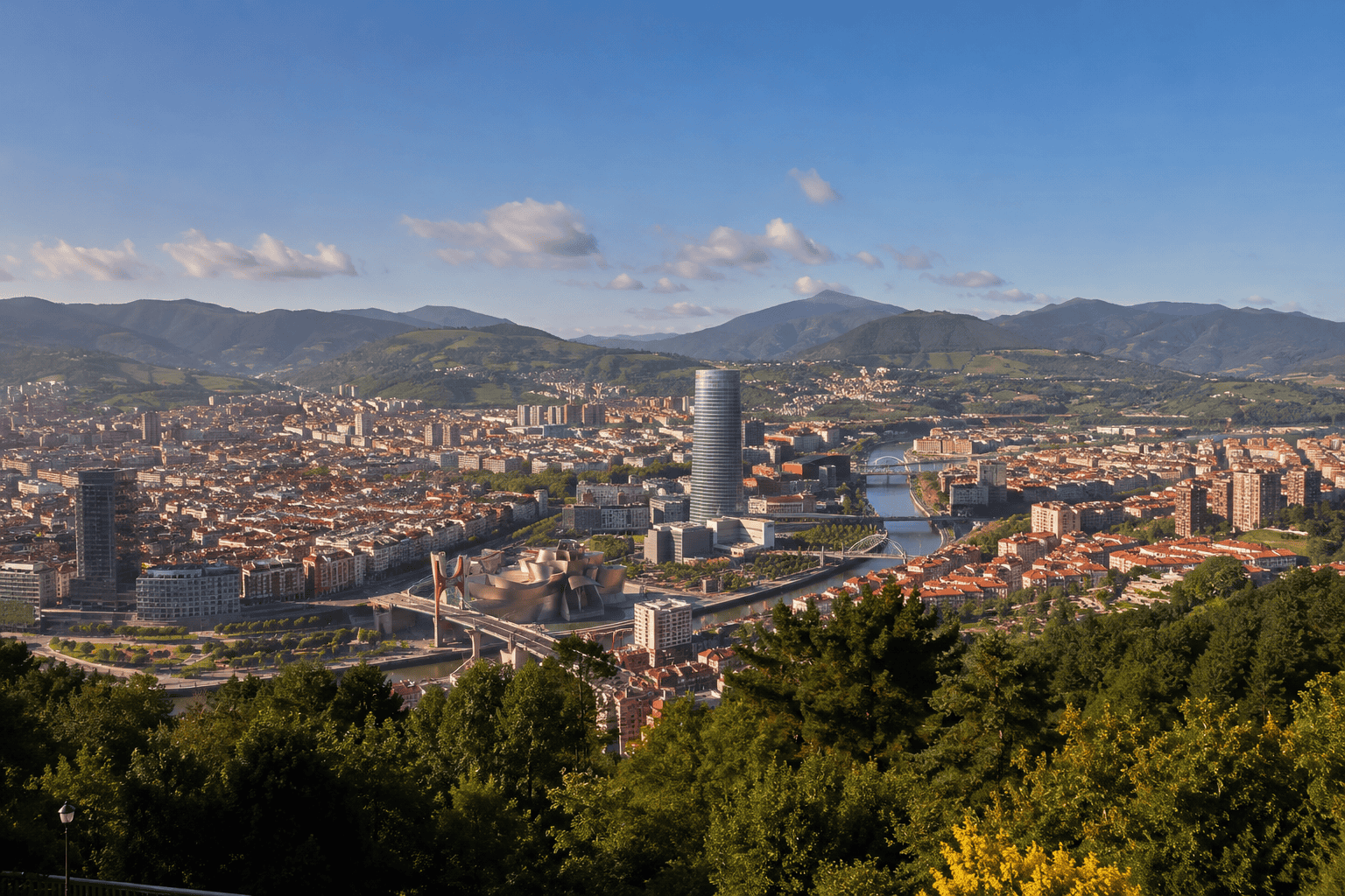Cityscape with river and modern architecture