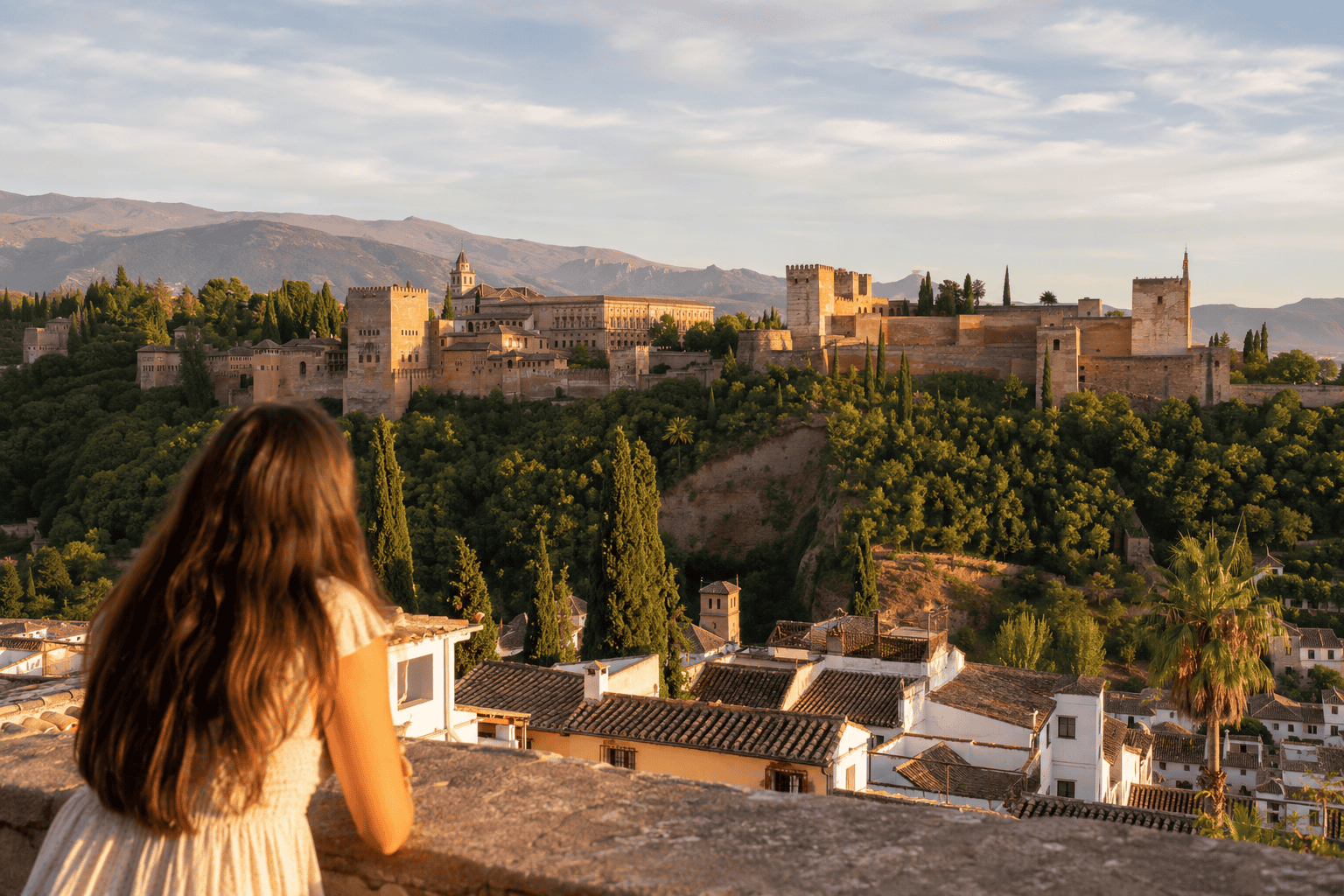 Golden-hour view over ancient rooftops