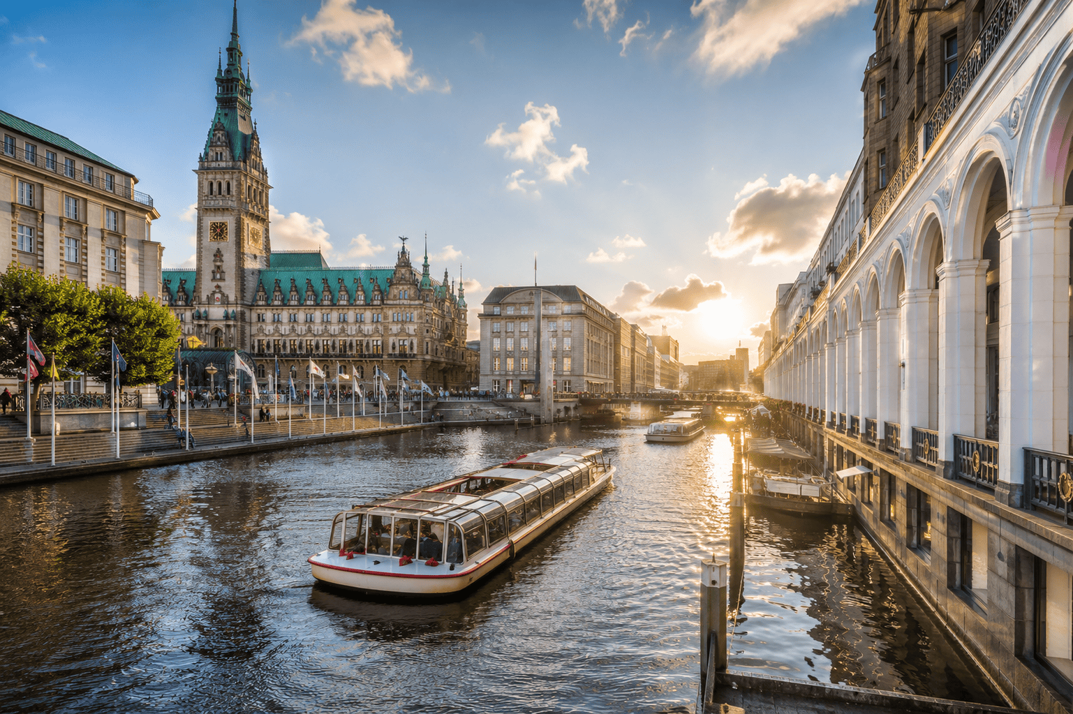 Hamburg canal at golden hour