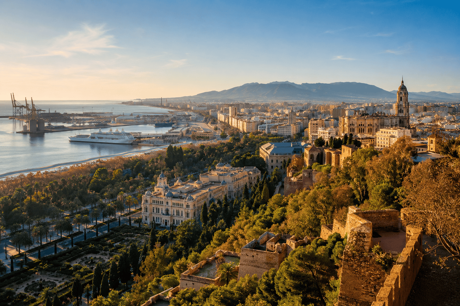 Golden hour over Mediterranean port city