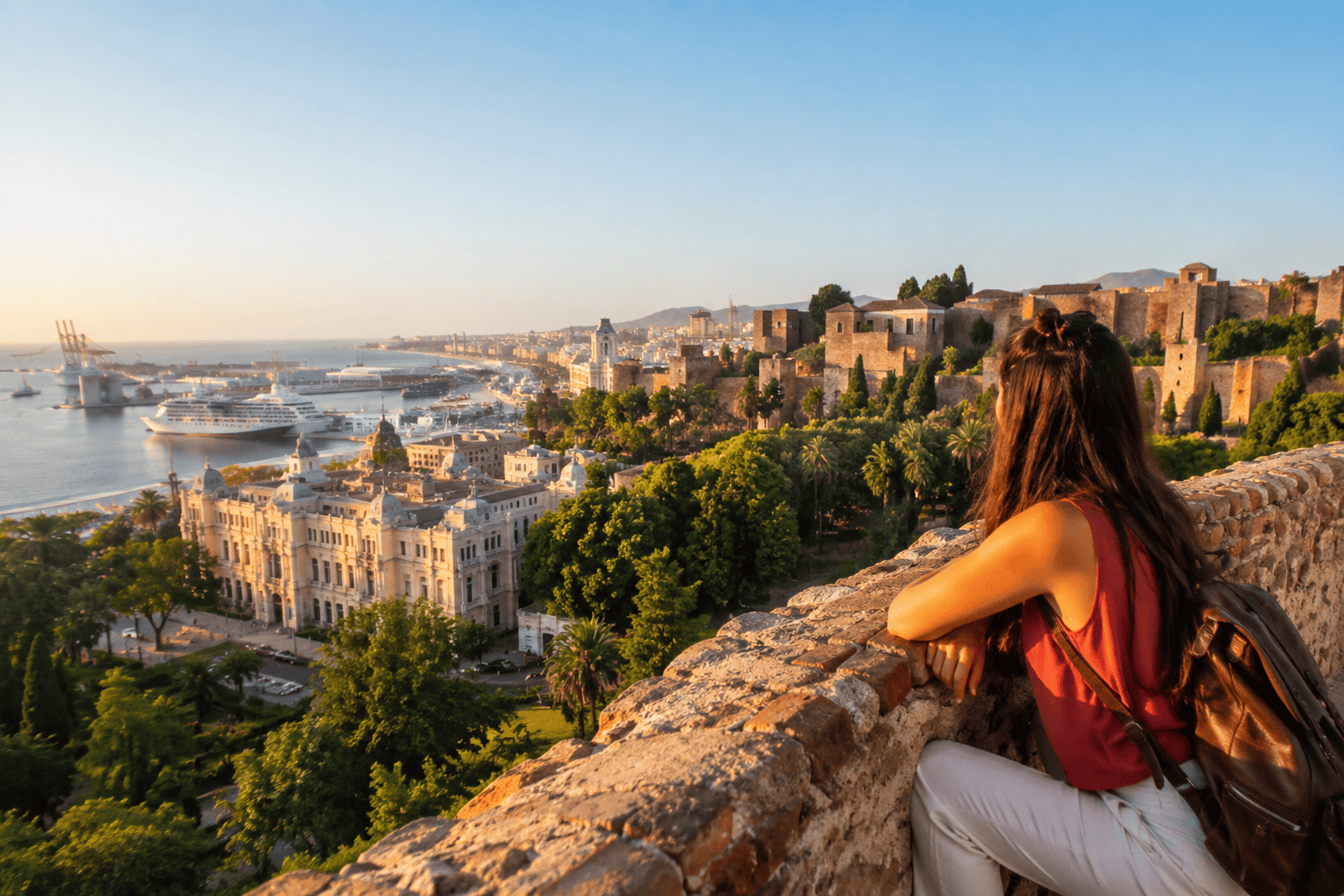 Coastal cityscape with historic fortress view