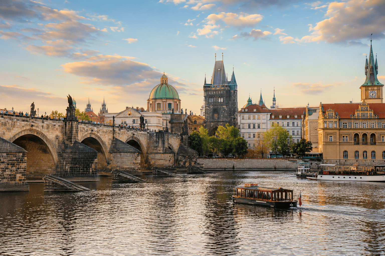 Charles Bridge in Prague at sunset