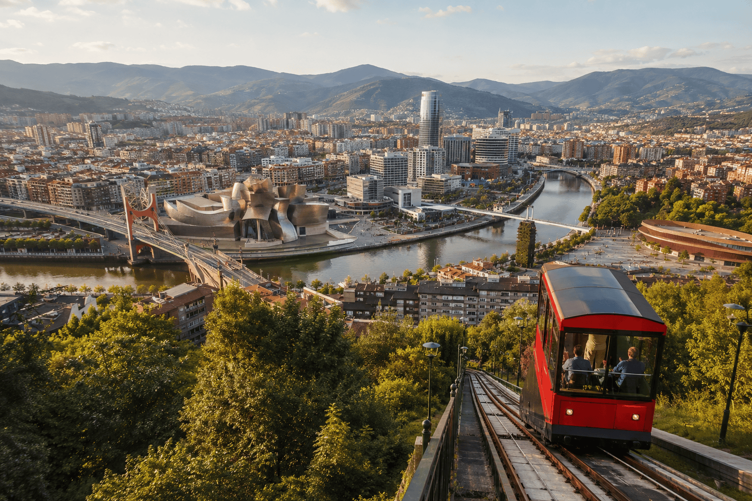 View of Bilbao skyline from a hillside viewpoint