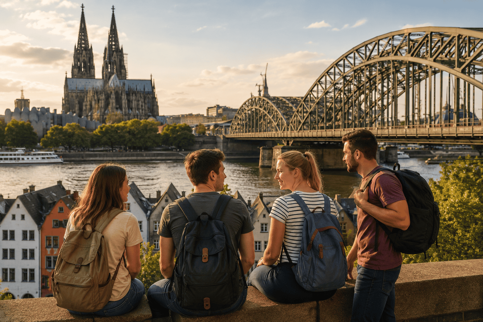 Cologne riverside view at sunset