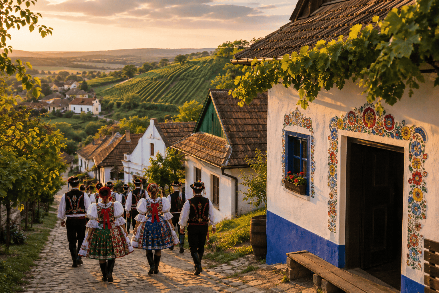 Generated image: Golden hour in a countryside village