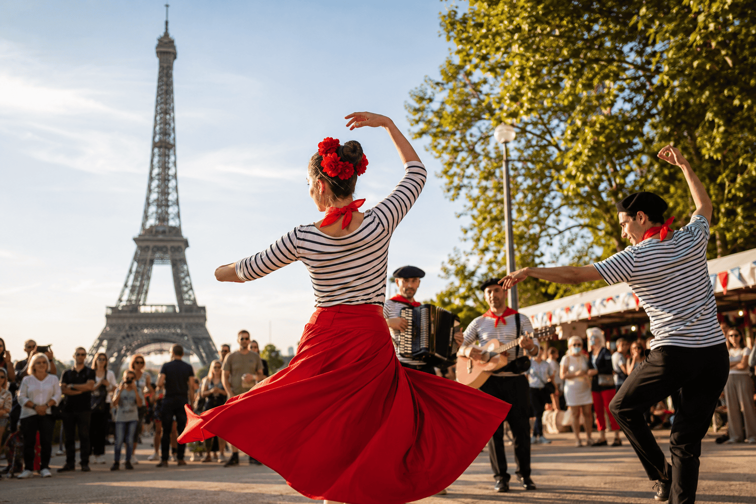 Crowds enjoying a French festival celebration