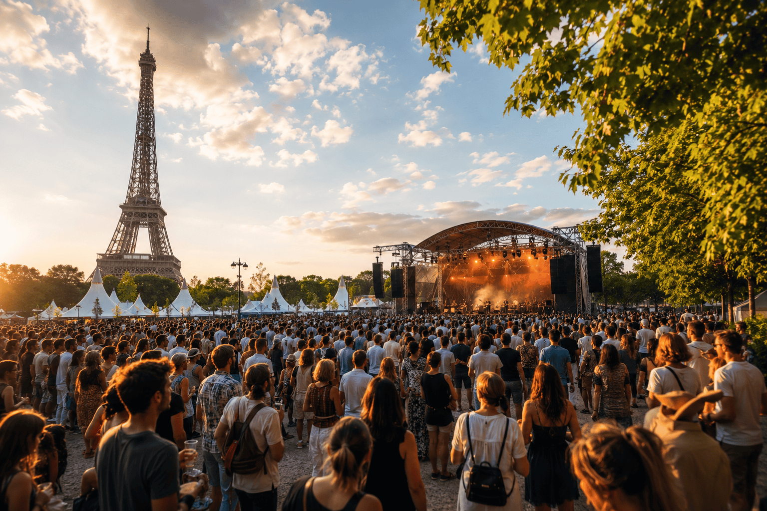 Festival atmosphere in France during golden hour