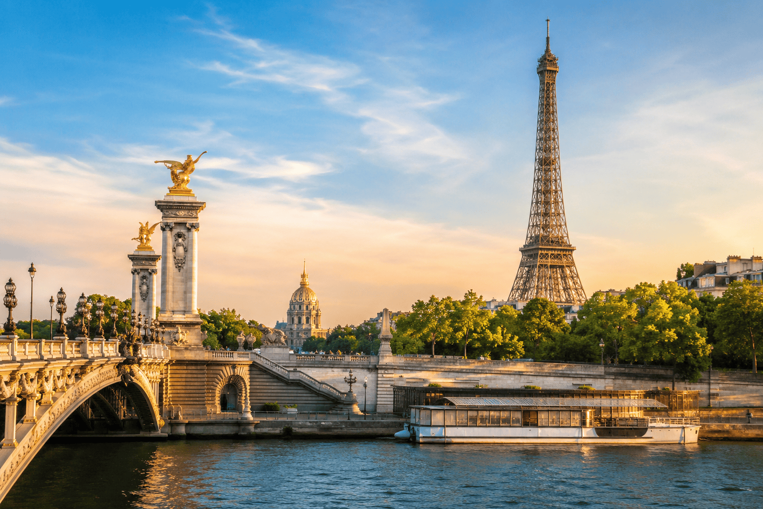 Golden hour over the Seine in Paris