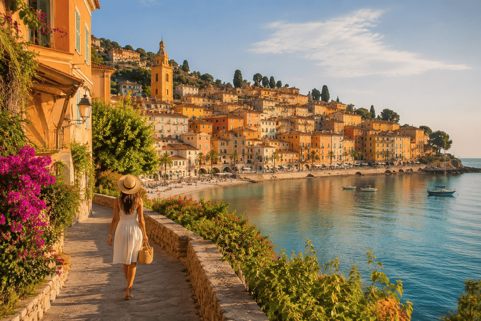 Coastal village in southern France during a sunny afternoon