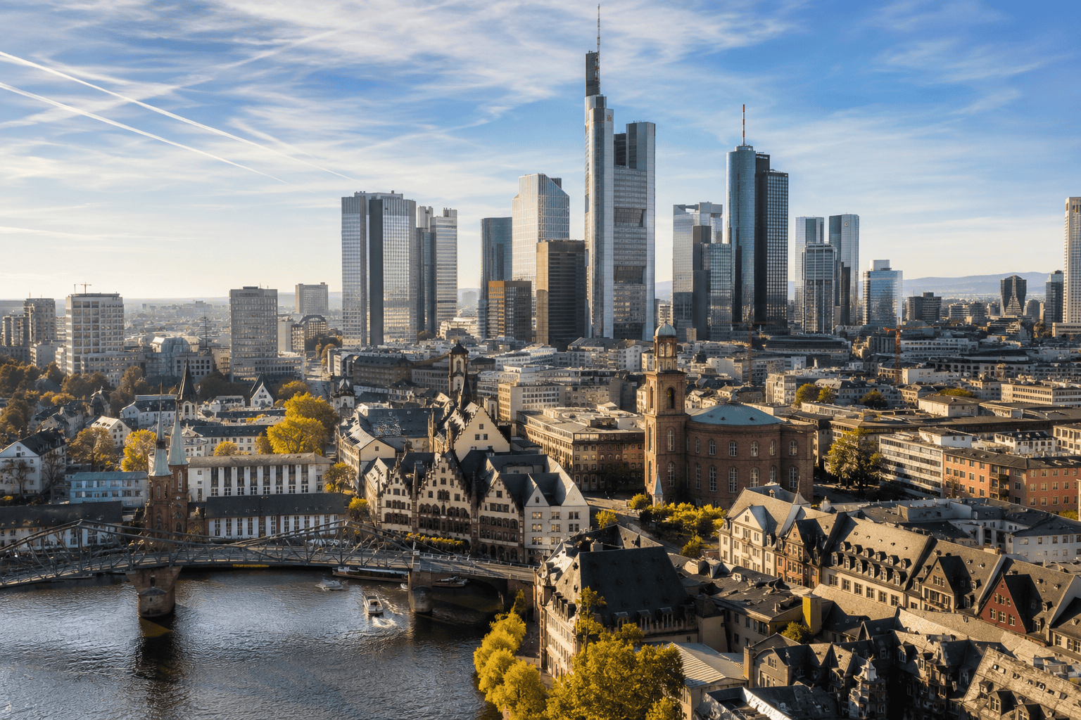 Cityscape with historic bridge and skyline