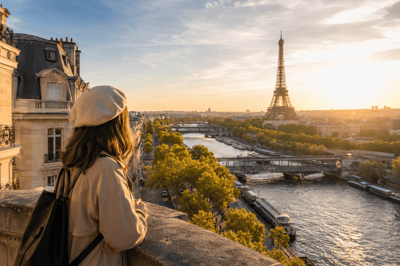 A golden hour view of Paris