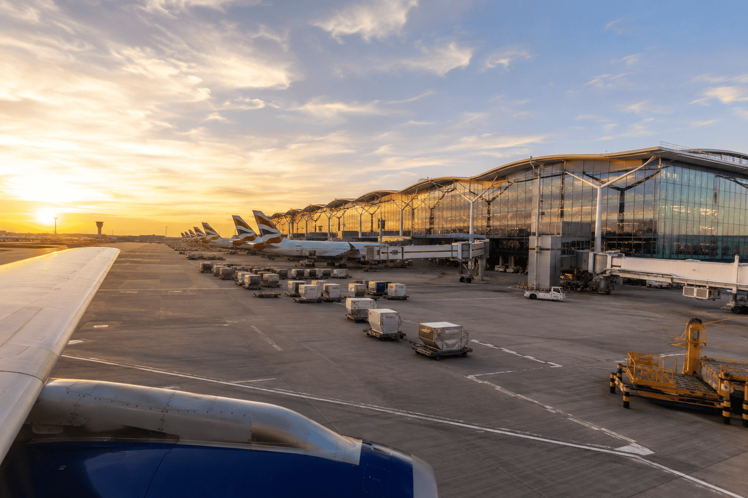 Airport tarmac at sunset