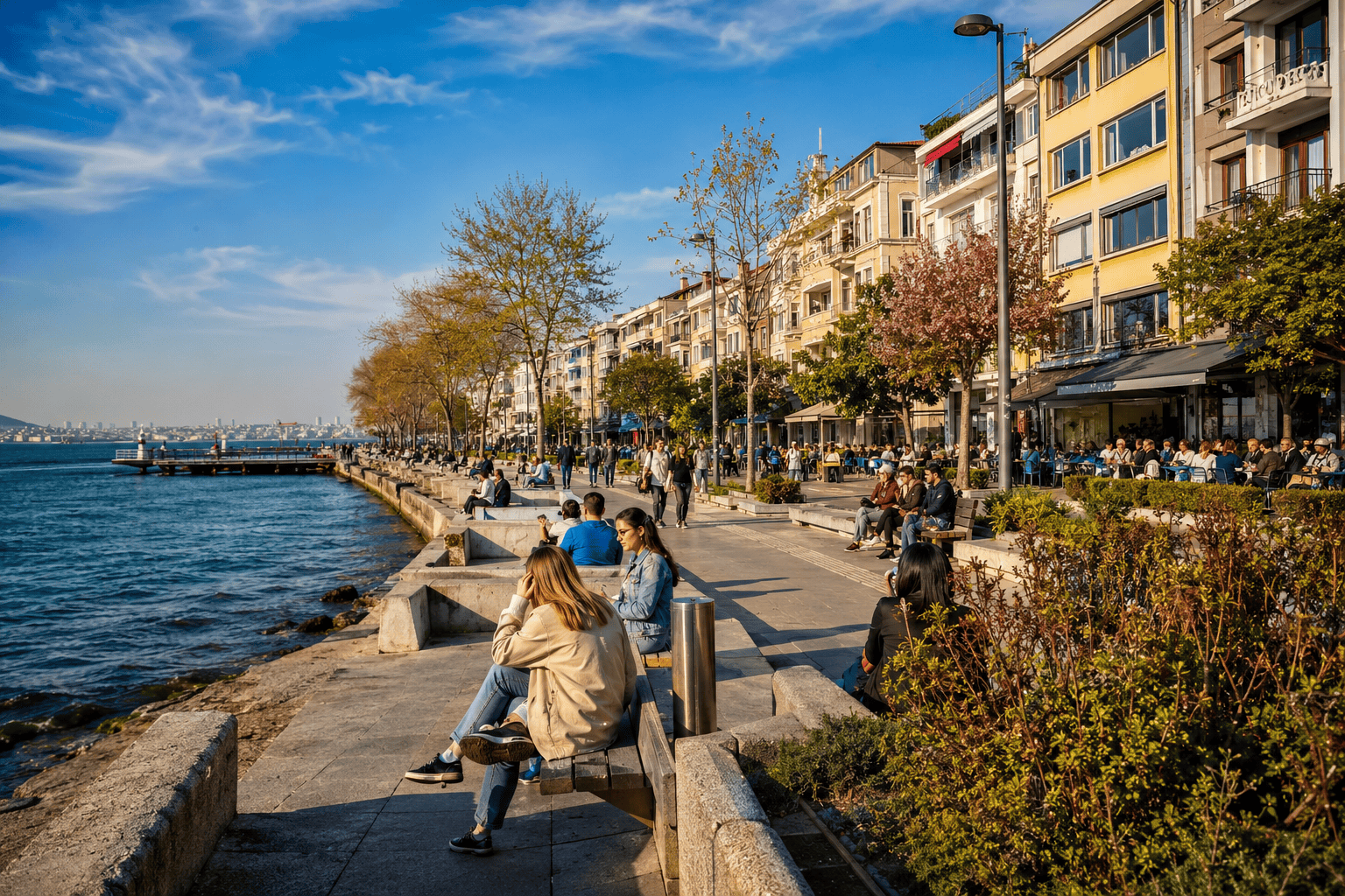 Generated image: Coastal promenade with lively cafés