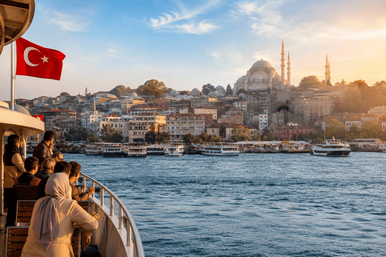 Generated image: Golden-hour ferry ride by city skyline