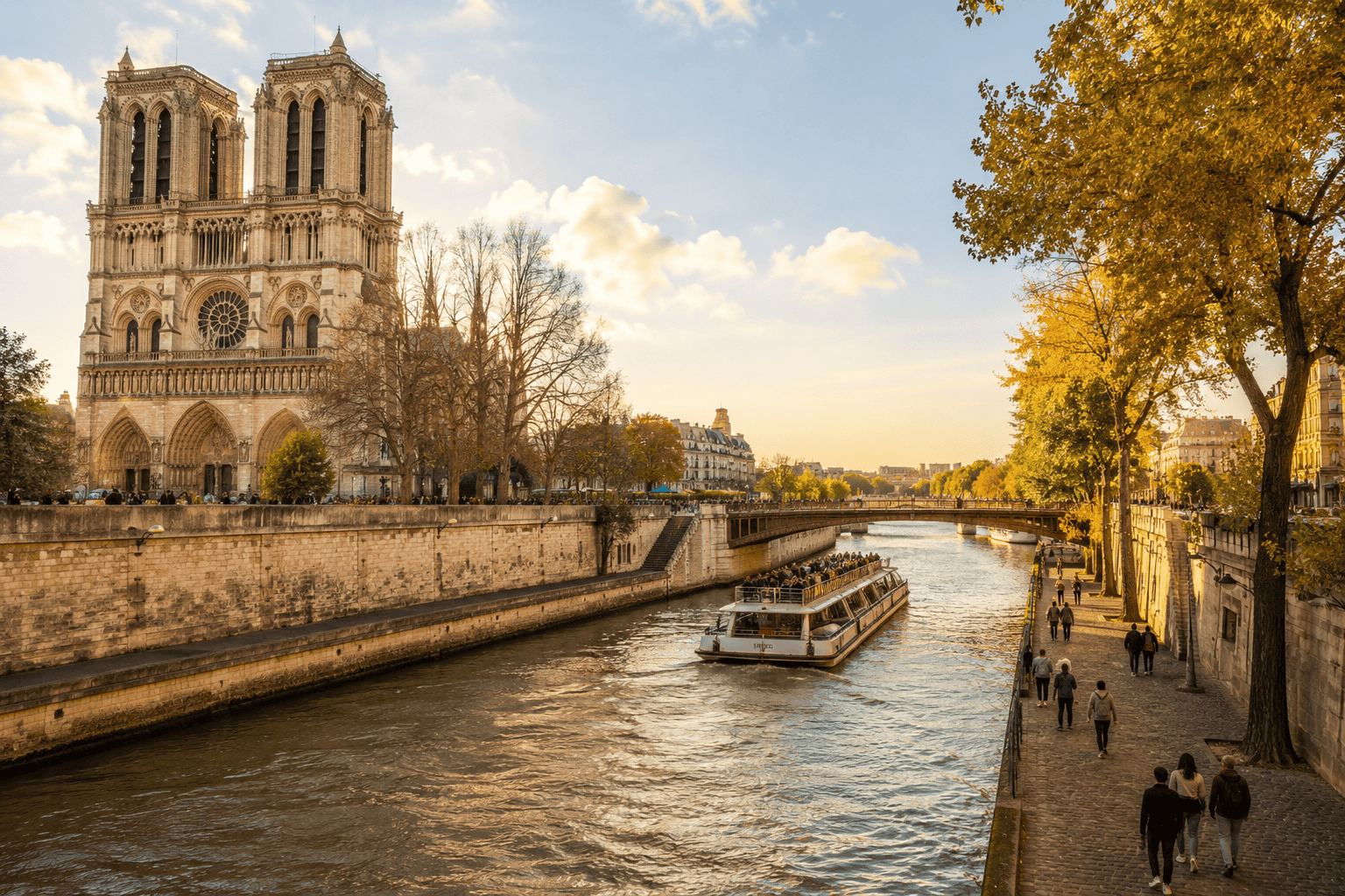 Golden hour in Paris by the Seine
