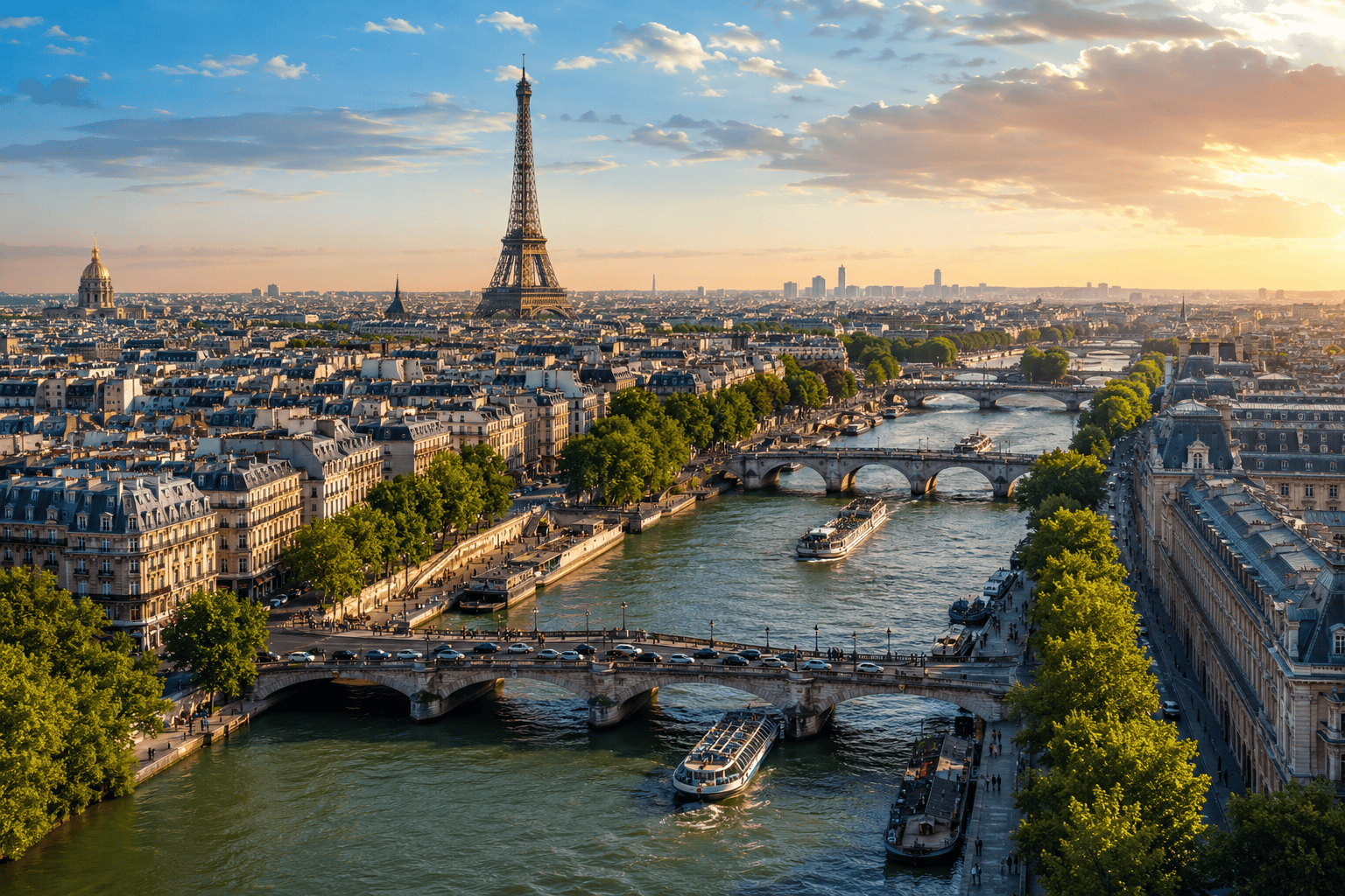 Paris at golden hour over the Seine